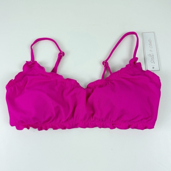 Salt + Cove Other - Salt + Cove Bikini Top Juniors Size Medium Pink Ruffle Ribbed Swim NWT